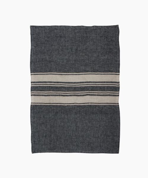 Twill Tea Towel Charcoal with Narrow Natural Stripes