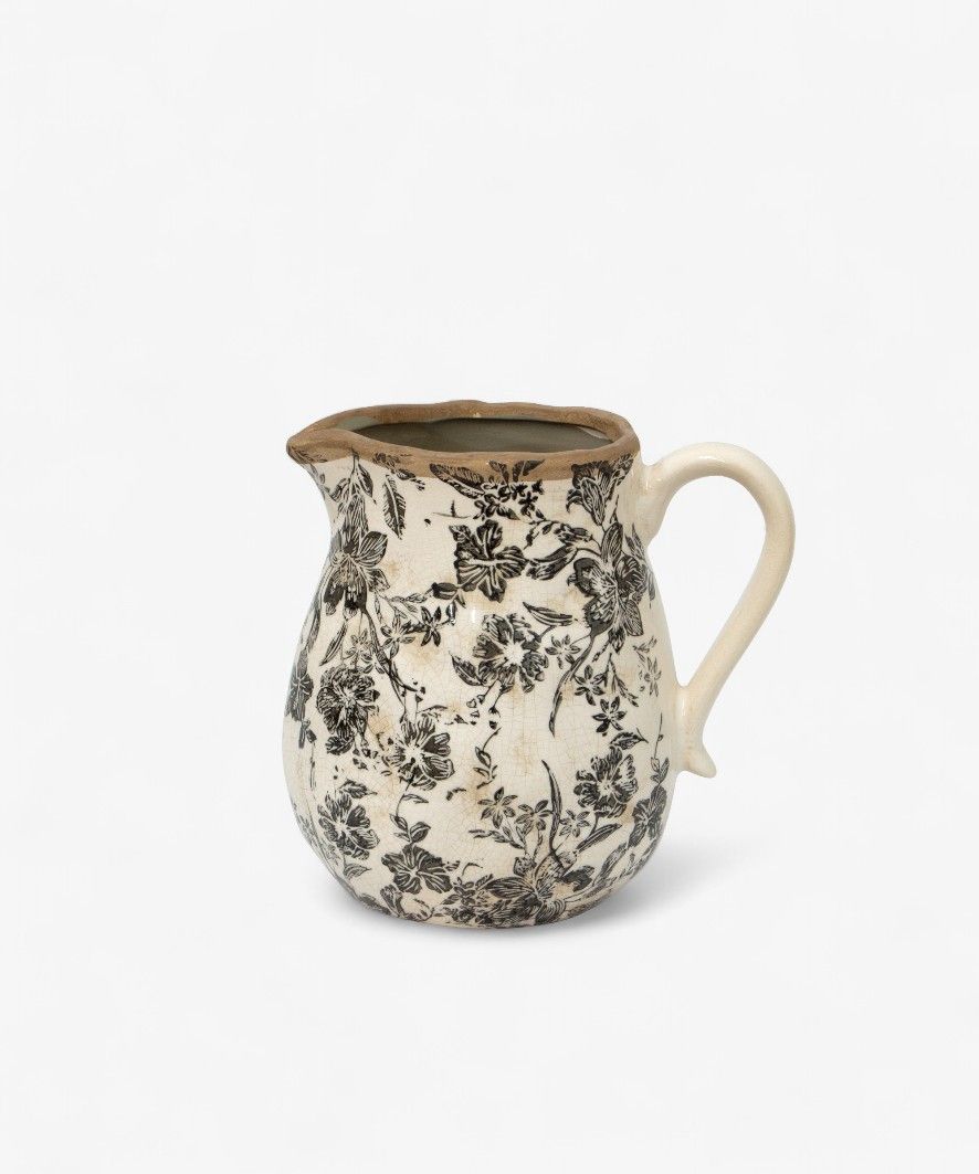 Black Floral Jug Tall