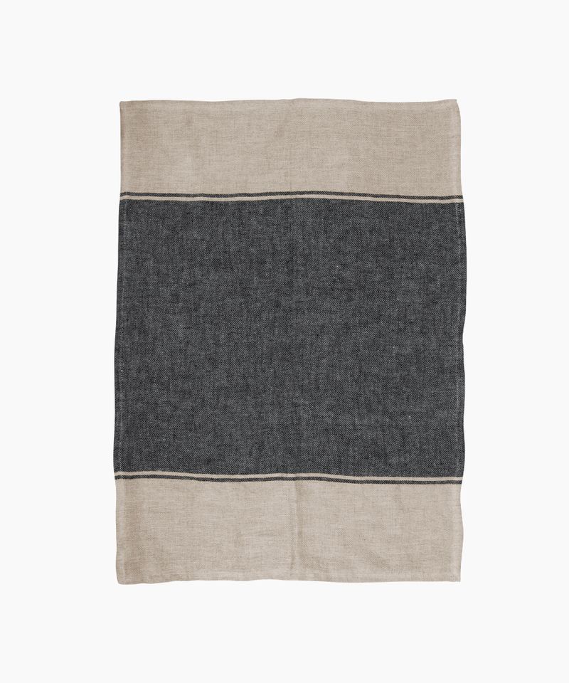 Twill Tea Towel Wide Charcoal Band