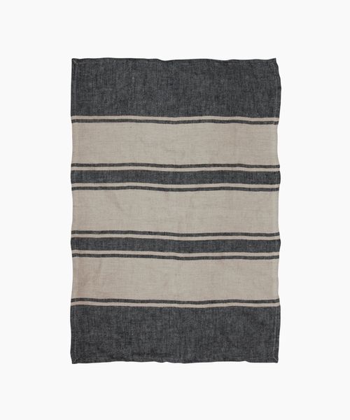 Twill Tea Towel Charcoal with Natural Stripes