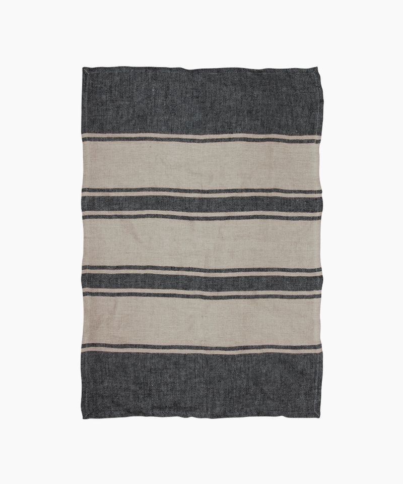 Twill Tea Towel Charcoal with Natural Stripes