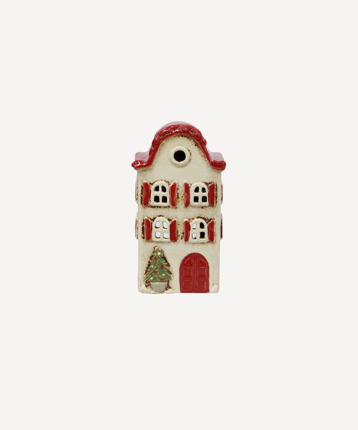 Alsace Tea Light Villa Christmas Stone with Red Shutters