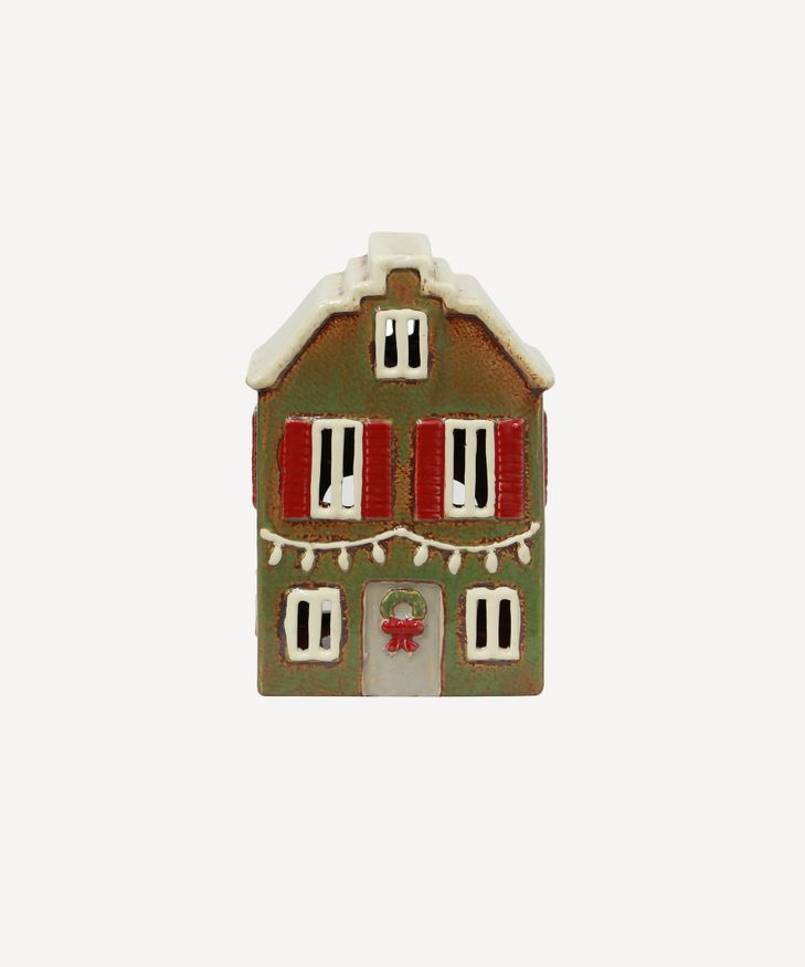 Alsace Tea Light House Christmas Green with Shutters