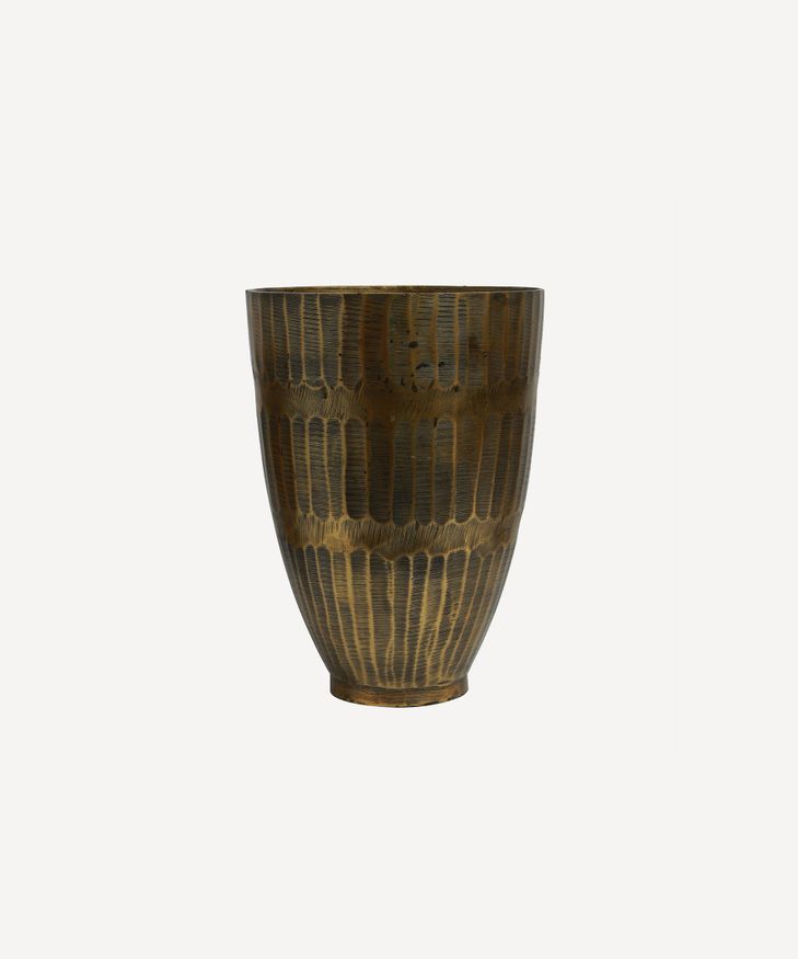 Hammered Stripe Brass Pot Large