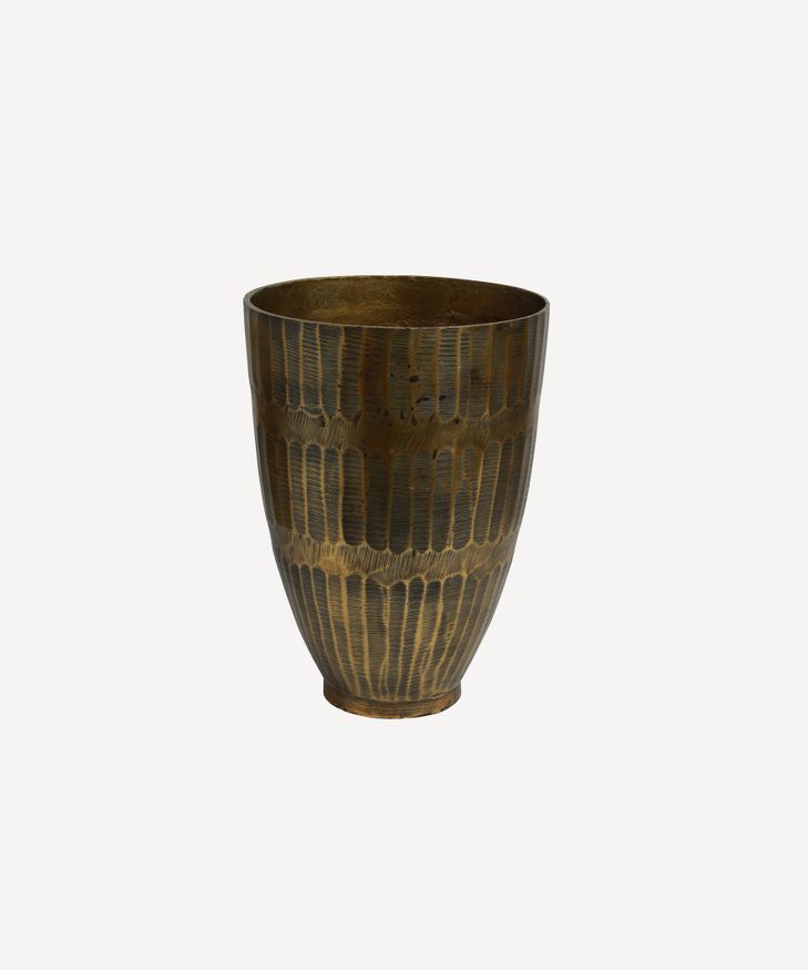 Hammered Stripe Brass Pot Large