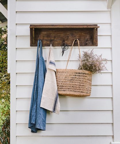 Wooden Wall Shelf w Hooks