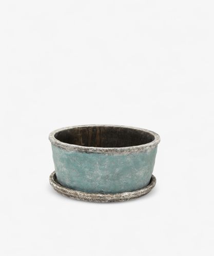 Sea Blue Wide Plant Pot & Saucer Large