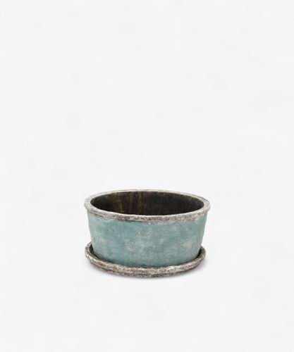 Sea Blue Wide Plant Pot & Saucer Small