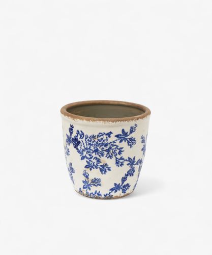 Blue Floral Herb Pot Large