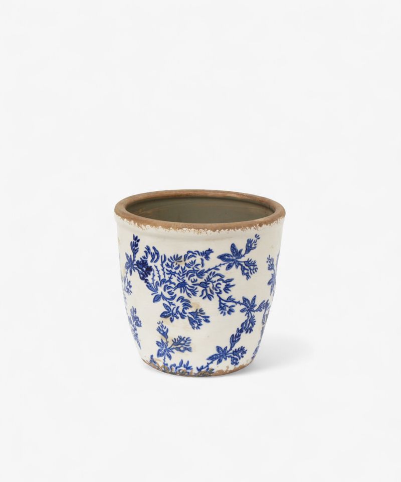 Blue Floral Herb Pot Large