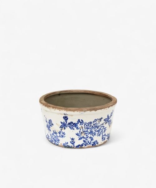 Blue Floral Wide Pot Large