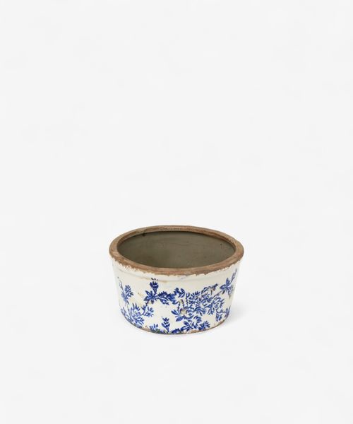Blue Floral Wide Pot Small