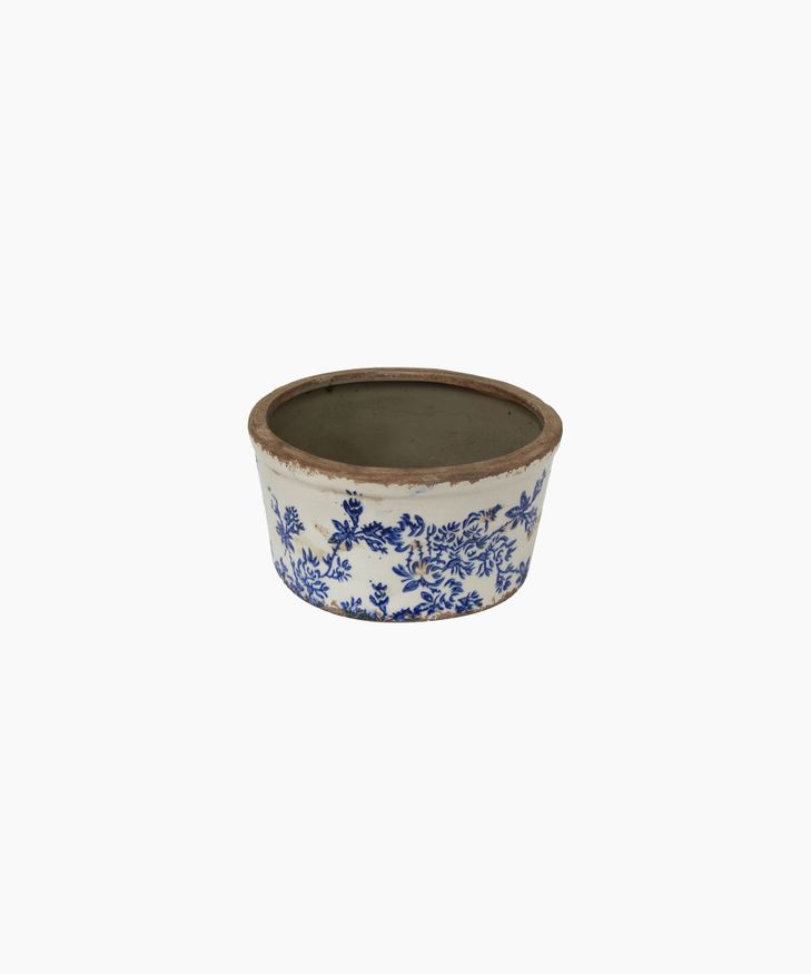 Blue Floral Wide Pot Small