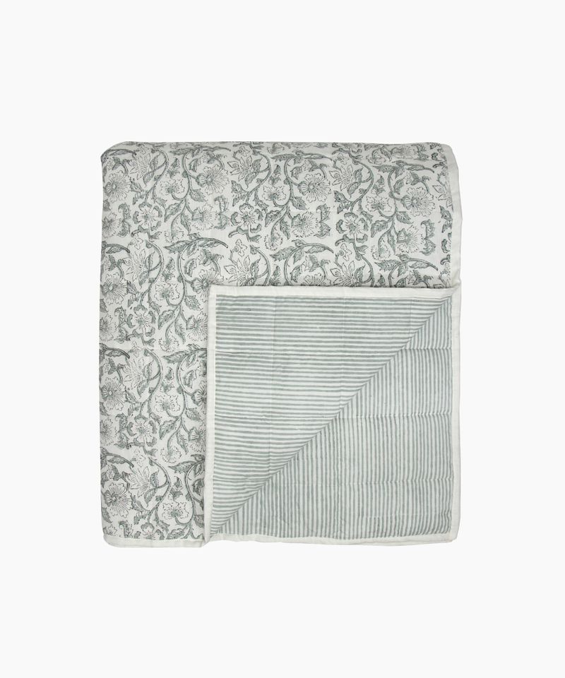 Athena Handblocked Blue Coverlet Large
