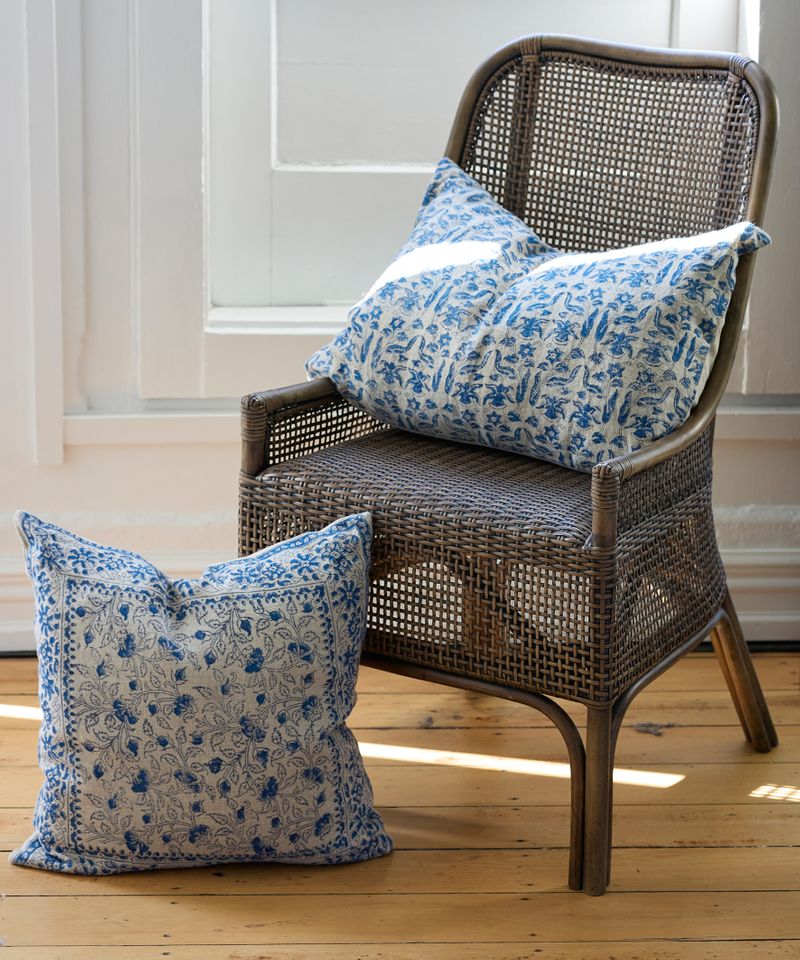 Sofia Handblocked Floral Azure Cushion Cover