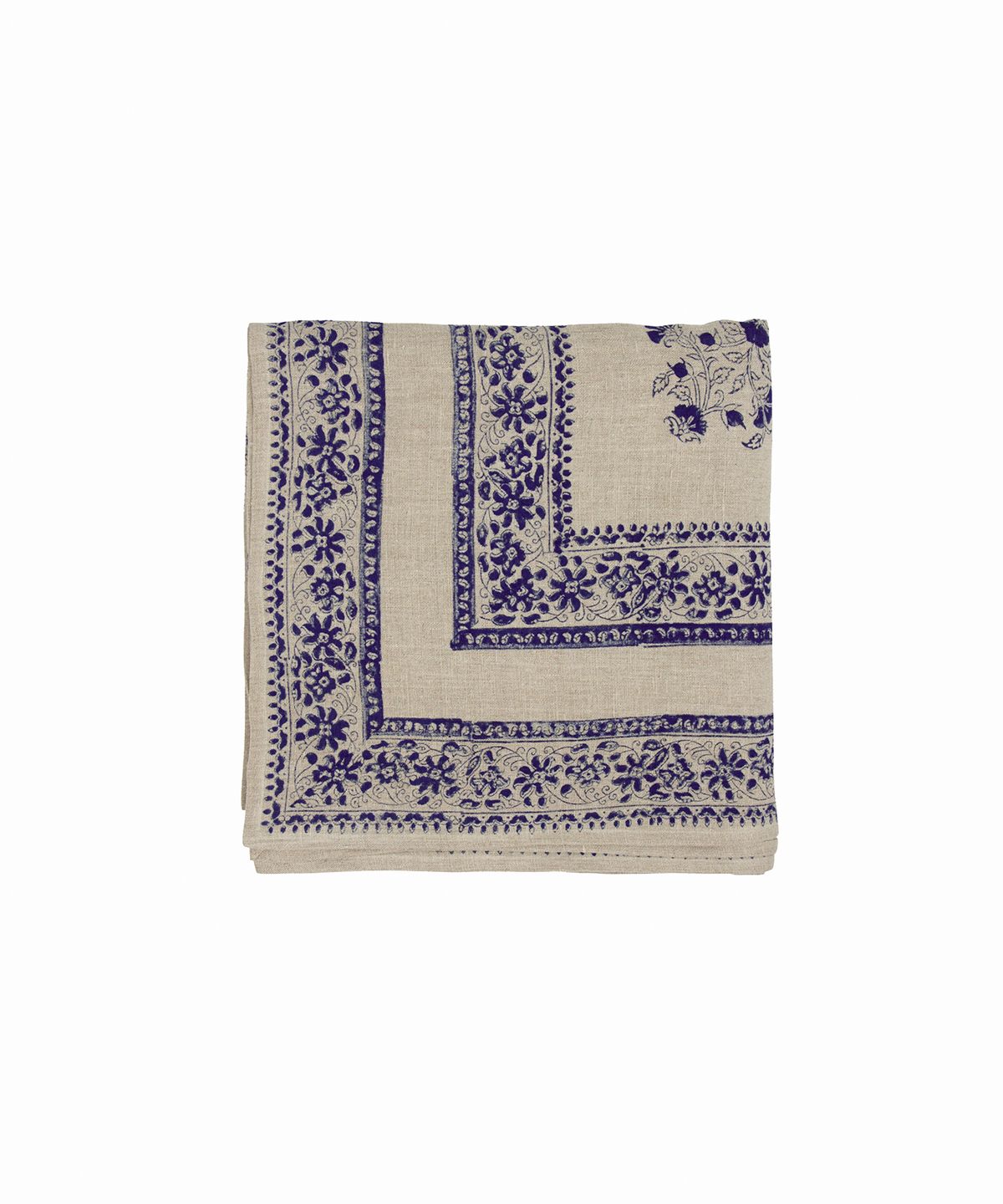 Sofia Handblocked Floral Azure Tablecloth Large