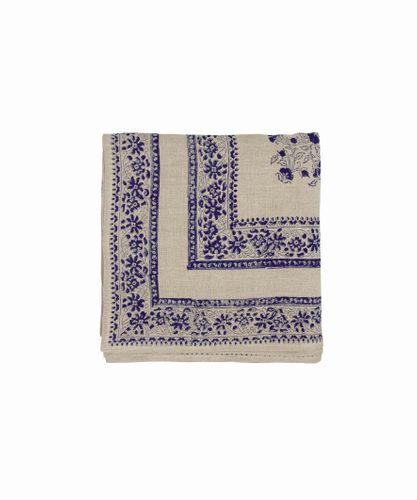 Sofia Handblocked Floral Azure Tablecloth Large