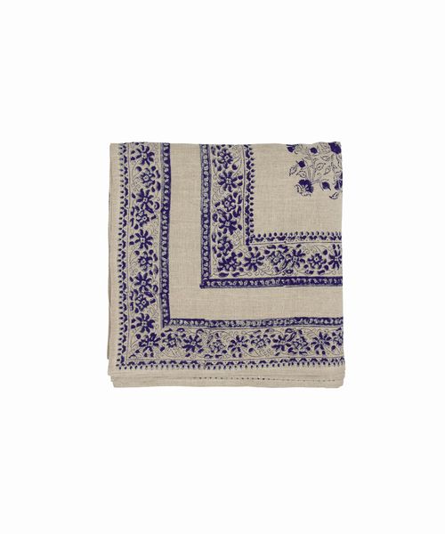 Sofia Handblocked Floral Azure Tablecloth Large