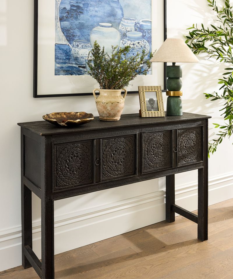 Theron Carved Wooden Console Black