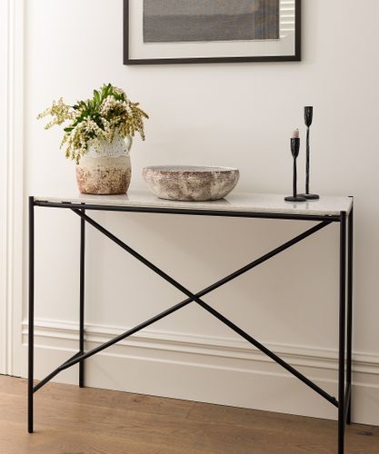 Calypso Cross Bar Iron and Marble Console