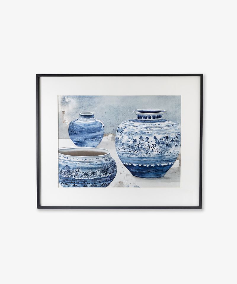 Blue Chinoiserie Vases Wall Art Large