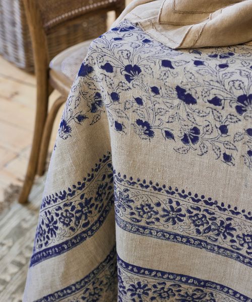 Sofia Handblocked Floral Azure Tablecloth Small
