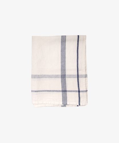 Plaid Cotton Linen Marine Blue Teatowel