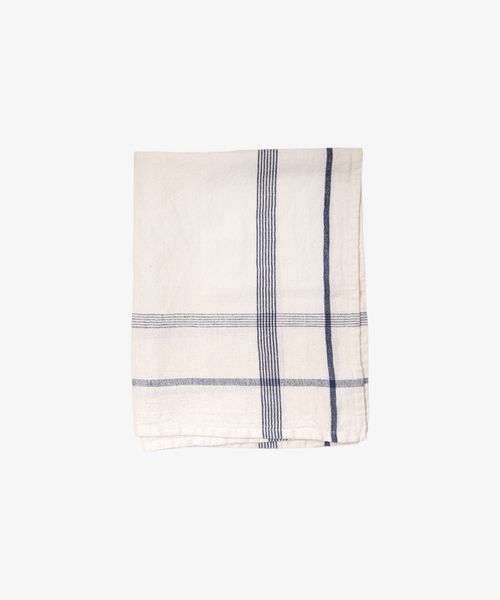 Plaid Cotton Linen Marine Blue Teatowel