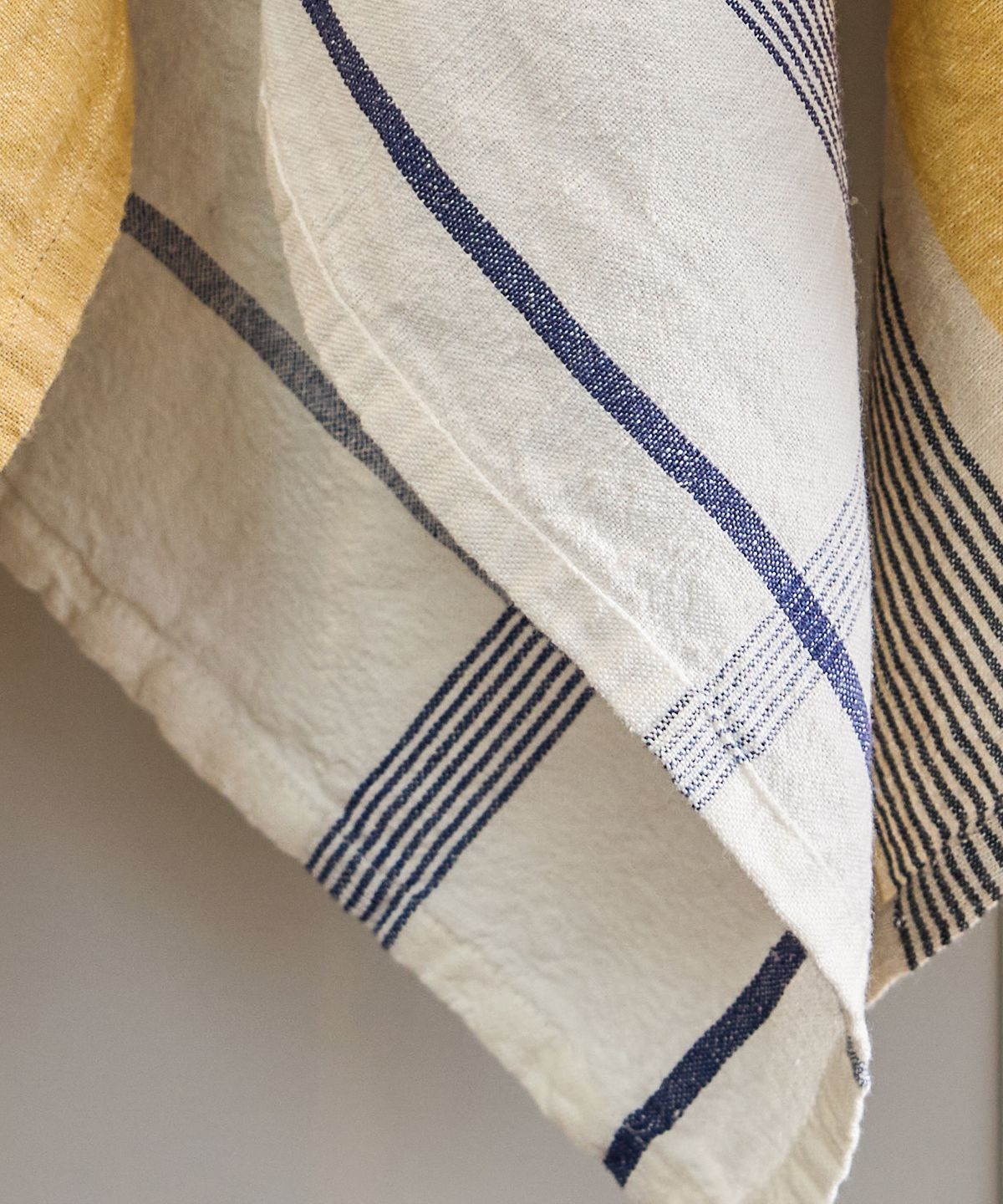 Plaid Cotton Linen Marine Blue Teatowel