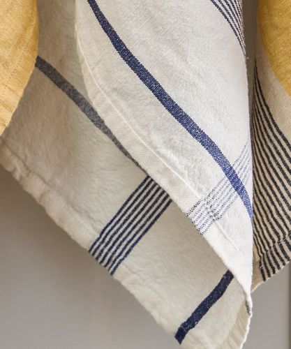 Plaid Cotton Linen Marine Blue Teatowel