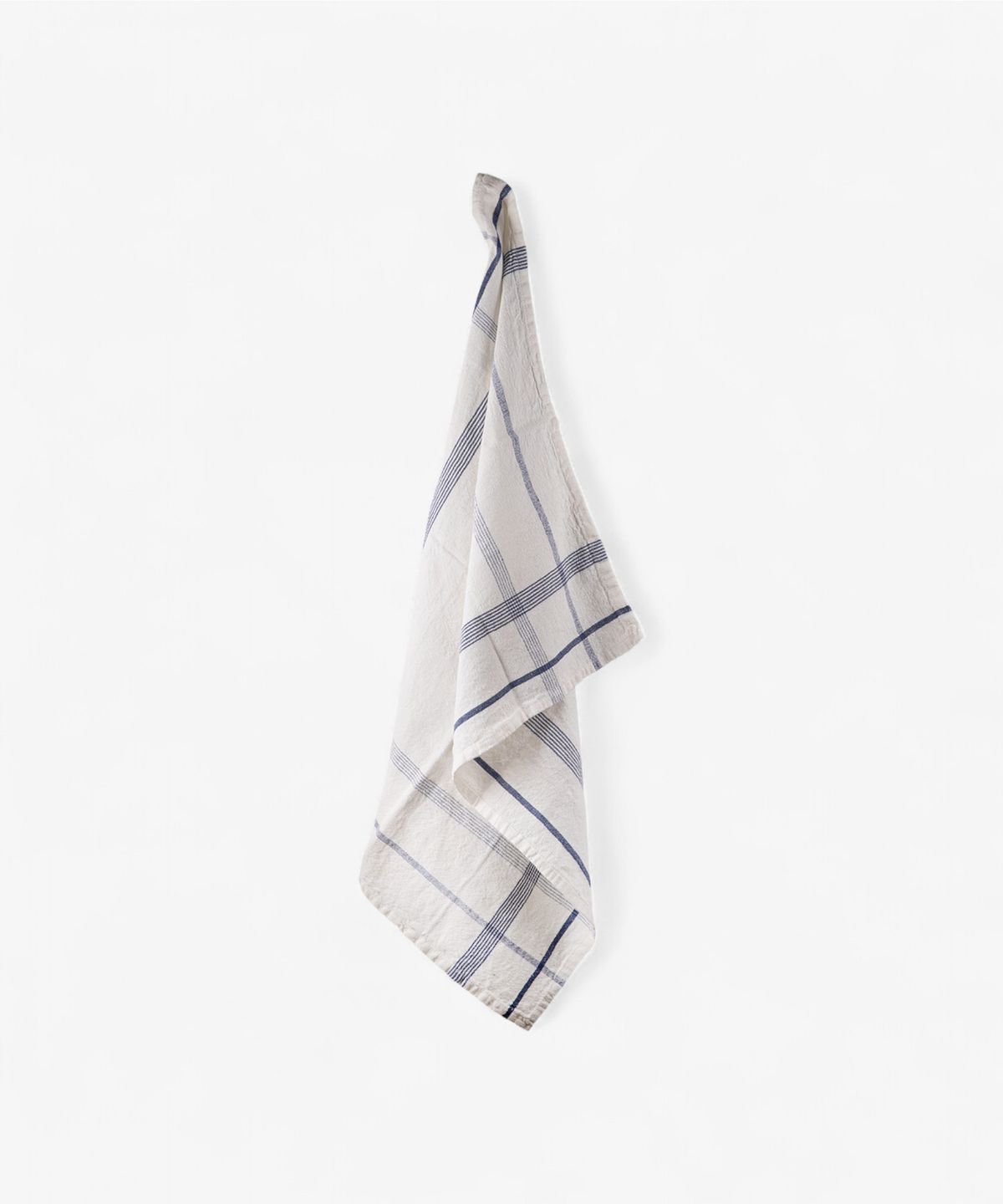 Plaid Cotton Linen Marine Blue Teatowel