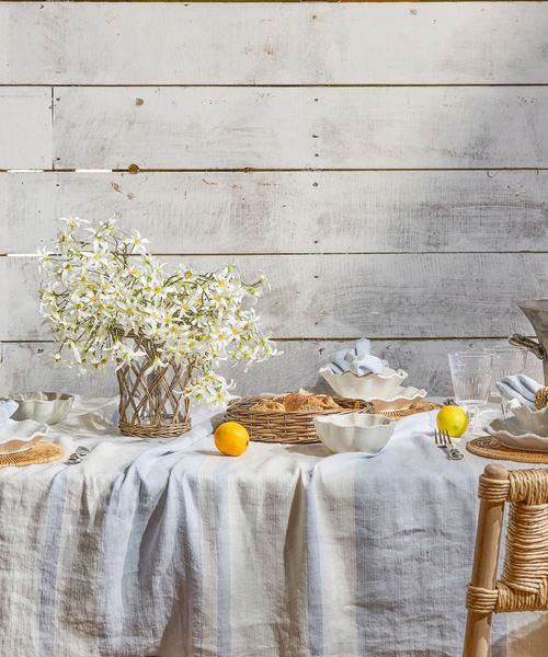 Stripe Linen Tablecloth Pale Blue Large