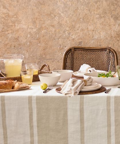 Stripe Linen Tablecloth Stone Large