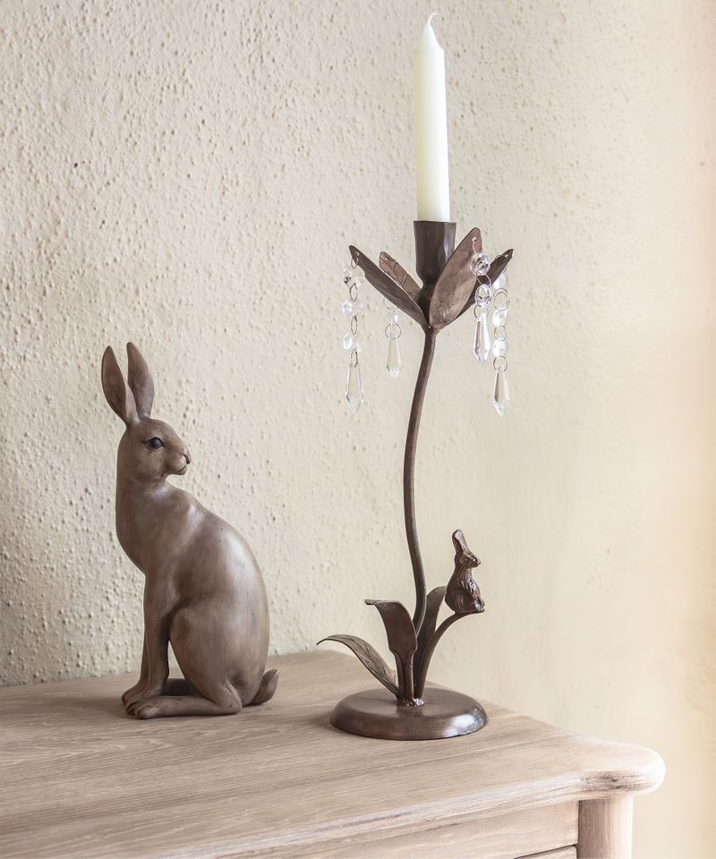 Rabbit & Crystal Candleholder Tall