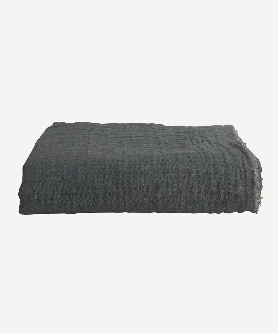 Textured Cotton Blanket Grey