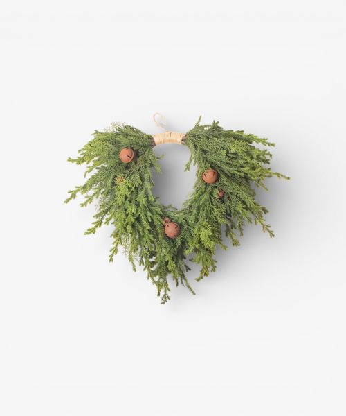 Pine Heart Wreath with Bells Small