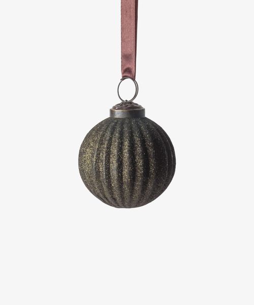 Stripe Glitter Bauble Green 8cm