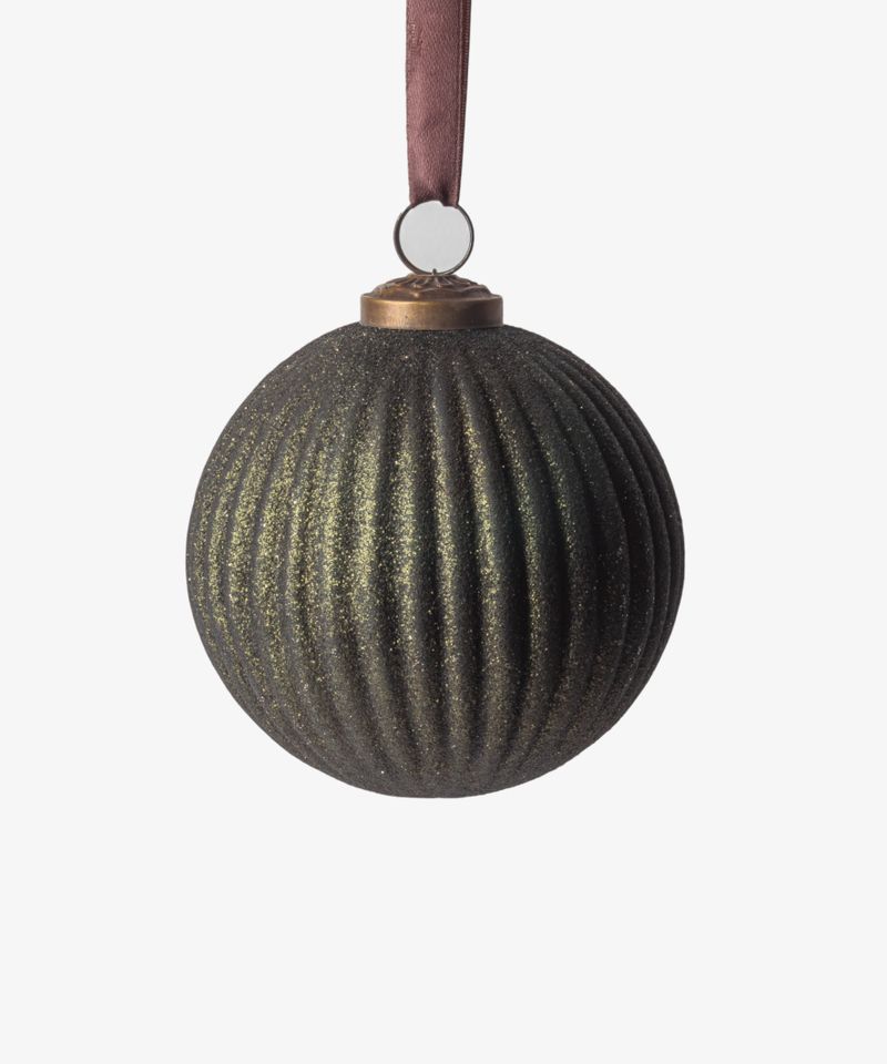Stripe Glitter Bauble Green 10cm
