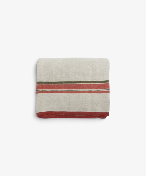 Red Selvedge Stripe Linen Tablecloth Small