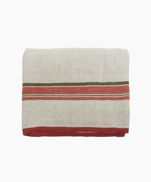 Red Selvedge Stripe Linen Tablecloth