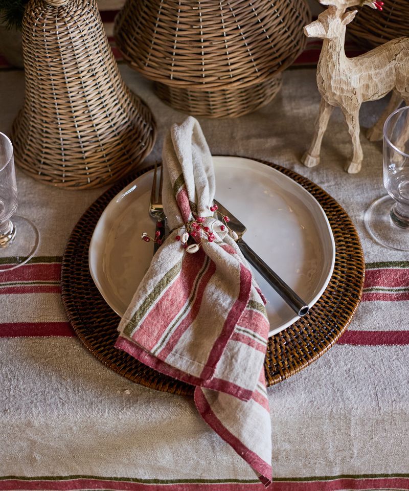 Red Selvedge Stripe Linen Napkin