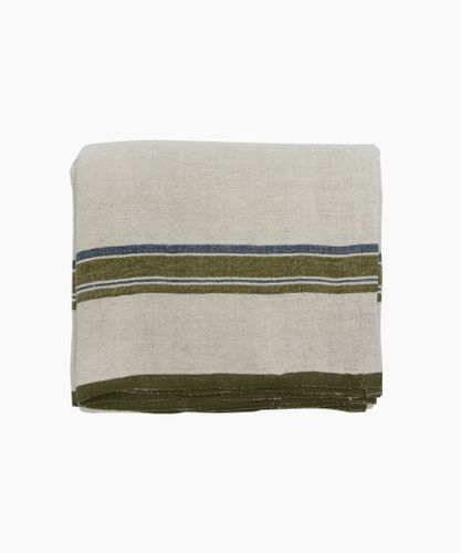 Green Selvedge Stripe Linen Tablecloth
