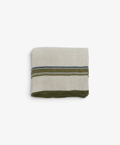 Green Selvedge Stripe Linen Tablecloth Small