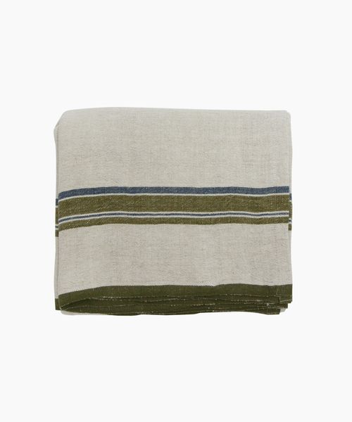 Green Selvedge Stripe Linen Tablecloth