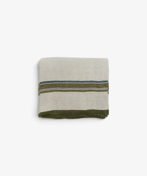 Green Selvedge Stripe Linen Tablecloth Small