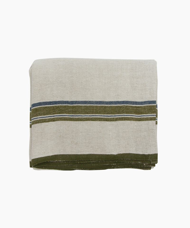 Green Selvedge Stripe Linen Tablecloth