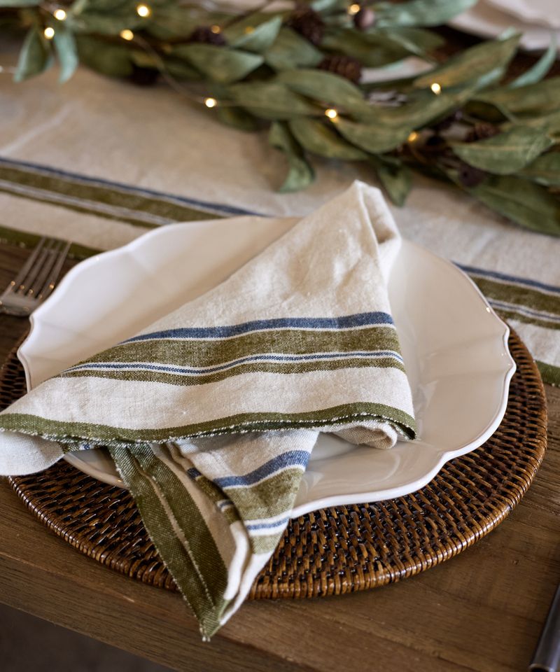 Green Selvedge Stripe Linen Napkin
