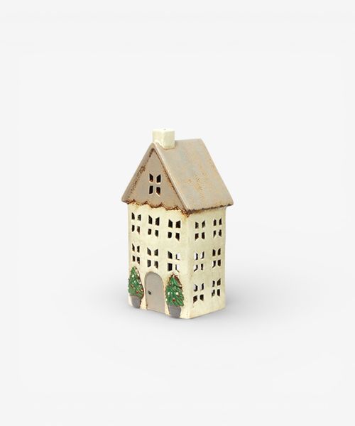 Christmas Tea Light House Stone with Pots Medium