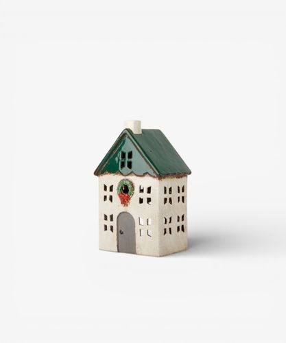 Christmas Tea Light House Green with Wreath Small