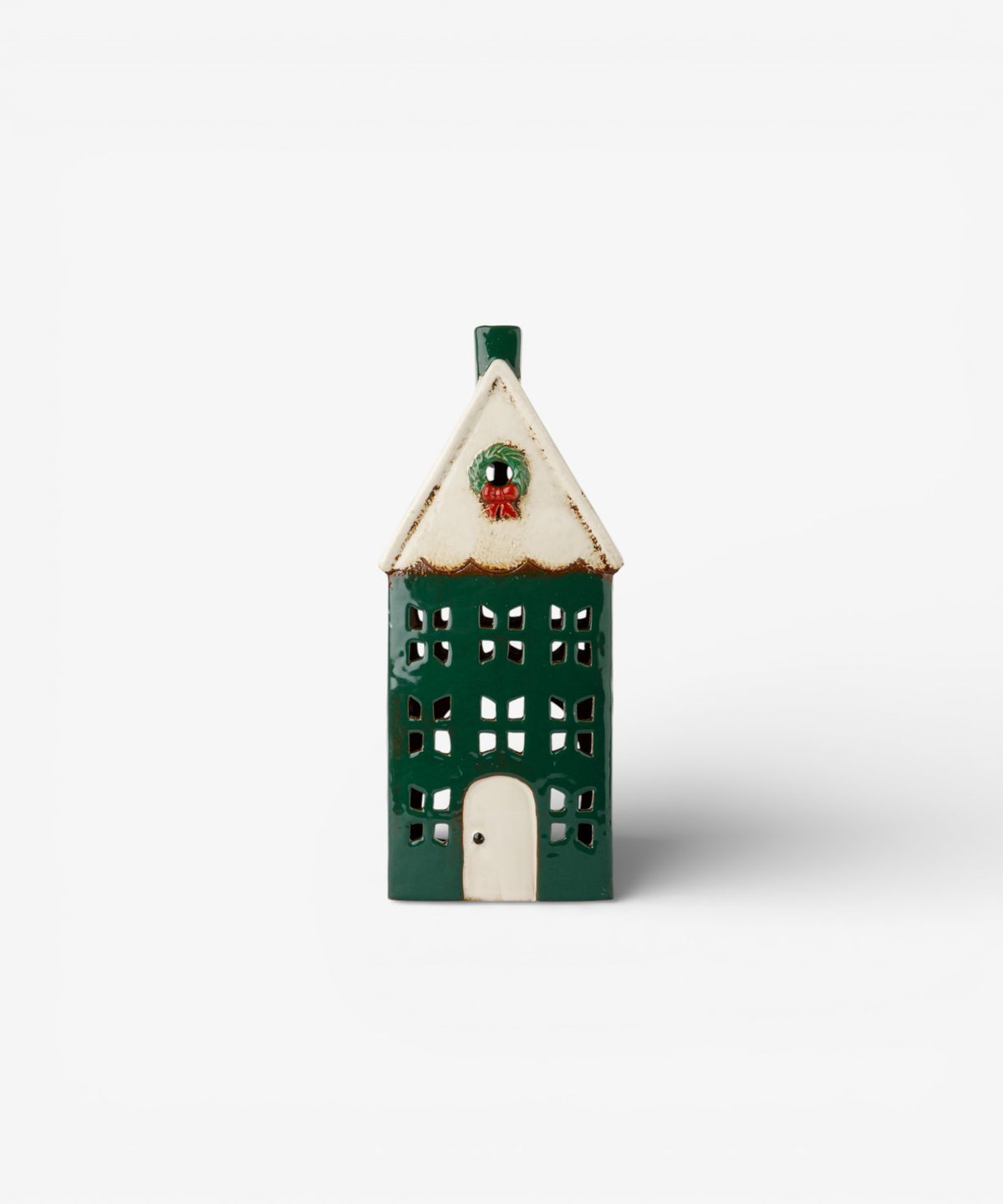 Christmas Tea Light House Green with Wreath Large